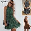 Summer New Women's Dresses Sleeveless Polka Dot Tie-Up Ruffled Hem Dress