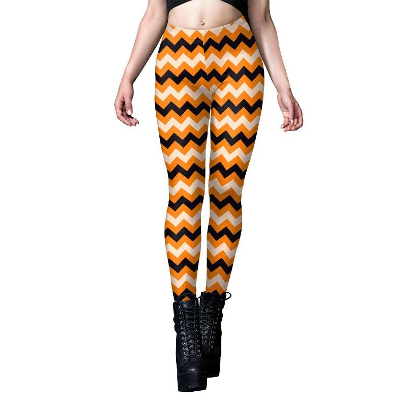 Halloween Leggings Pumpkin Head Digital Print Striped Skinny Little Foot Ladies Yoga Leggings