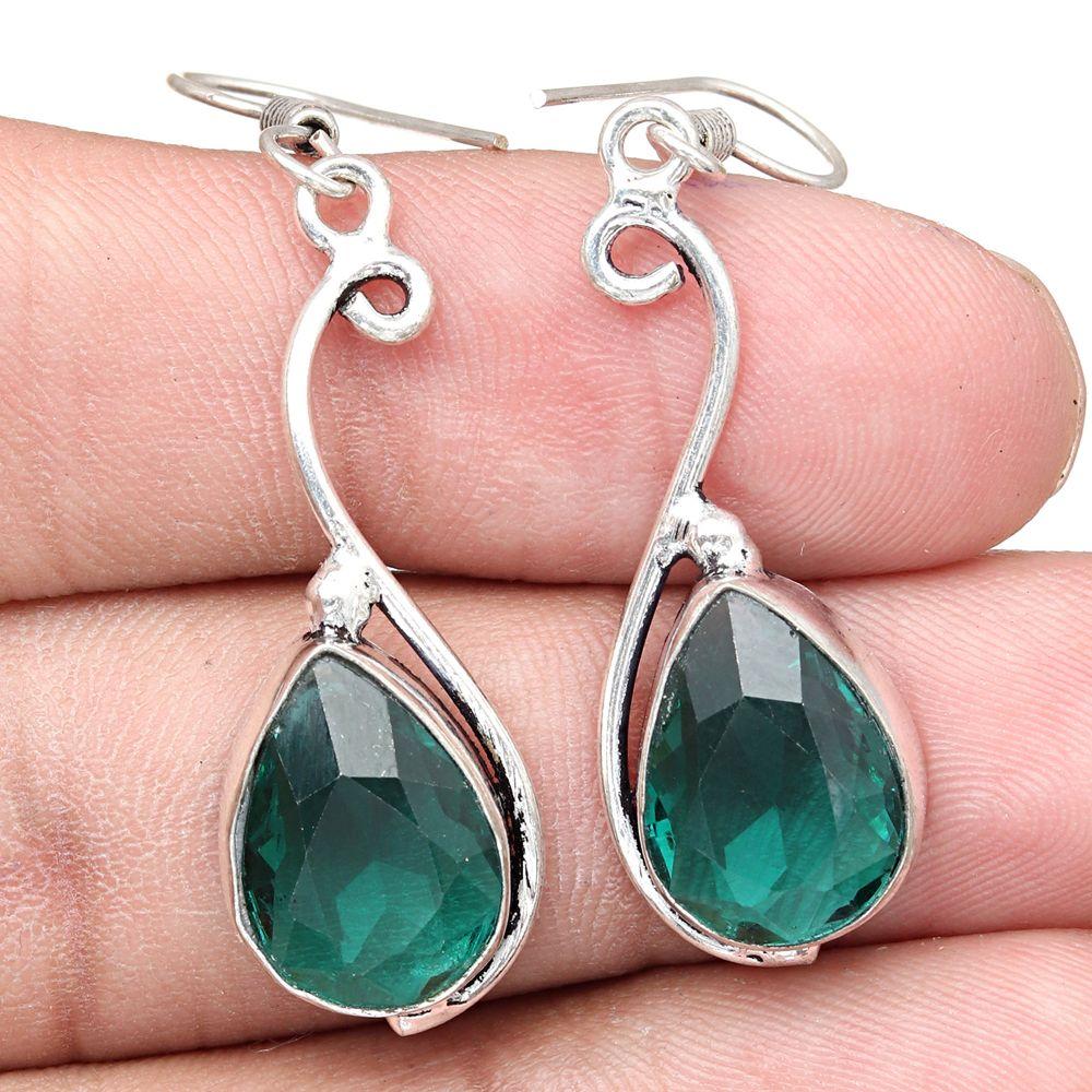 Chrome Diopside Gemstone Handmade Gift For Her Silver Jewelry Earrings 1.5''