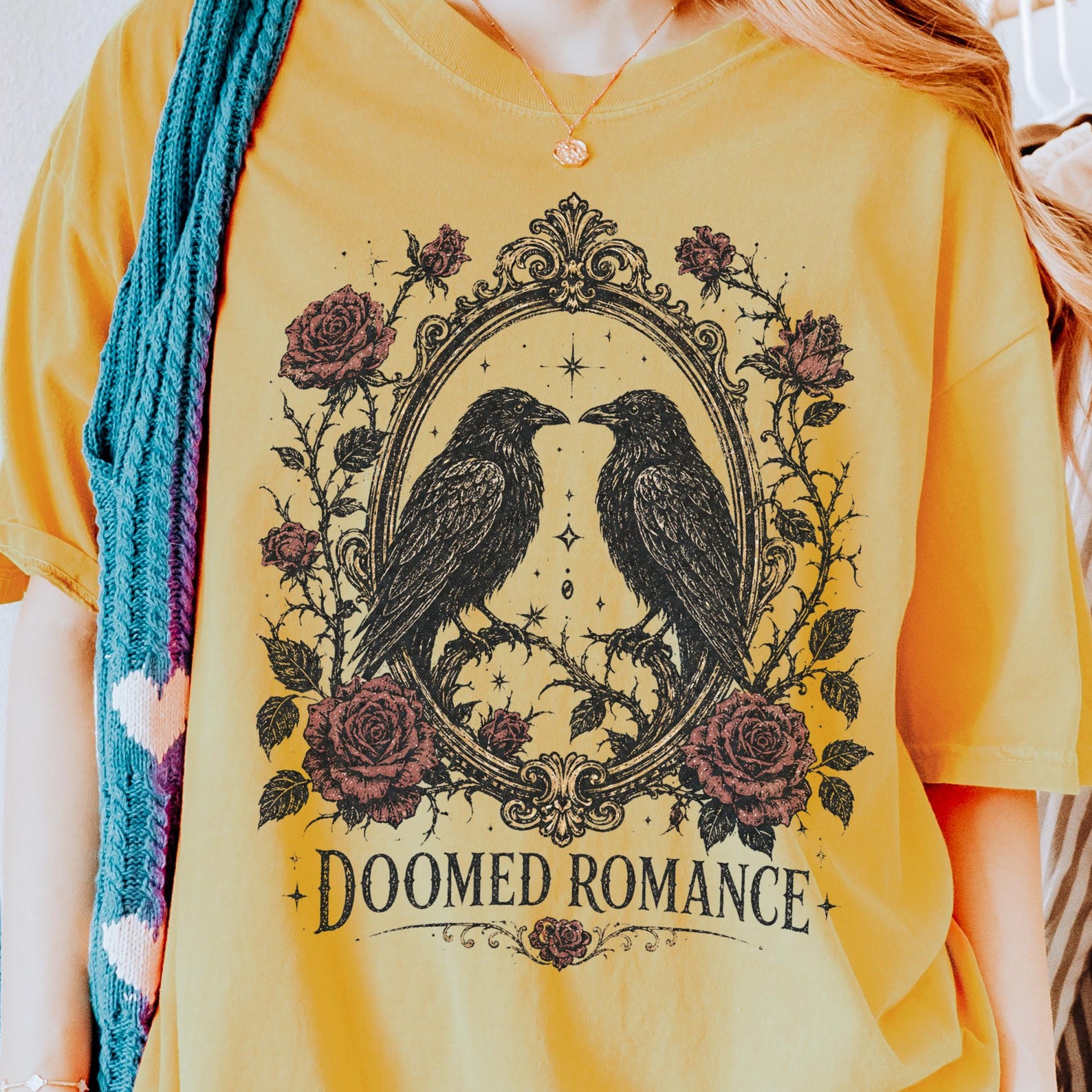 Doomed Romance Shirt | Gothic Raven Rose Tee Dark Romance Graphic Shirt XL