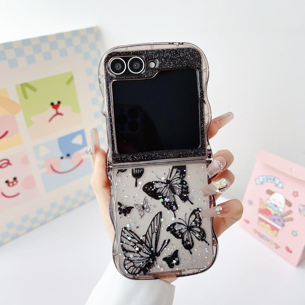 Samsung Folding ZFLIP6 Mobile Phone Case Glue Glitter Powder Wave Zflip5 Folding Anti Fall Protection Case