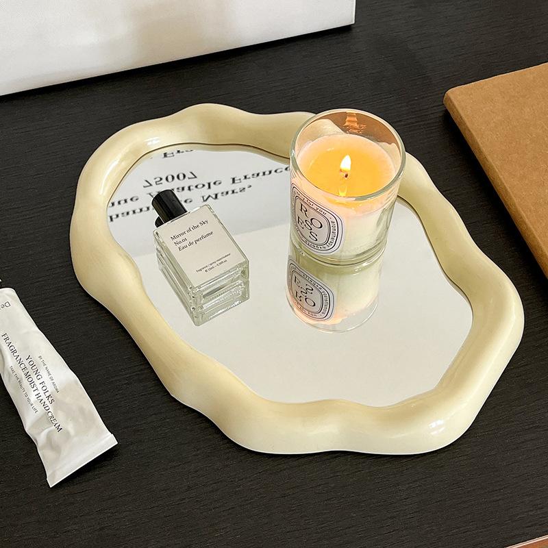 Nordic Style Standing Makeup Mirror Cloud Irregular Bedroom Dressing Mirror Office Dormitory Adjustable Desktop Aesthetic Cosmetic Decoration Mirror