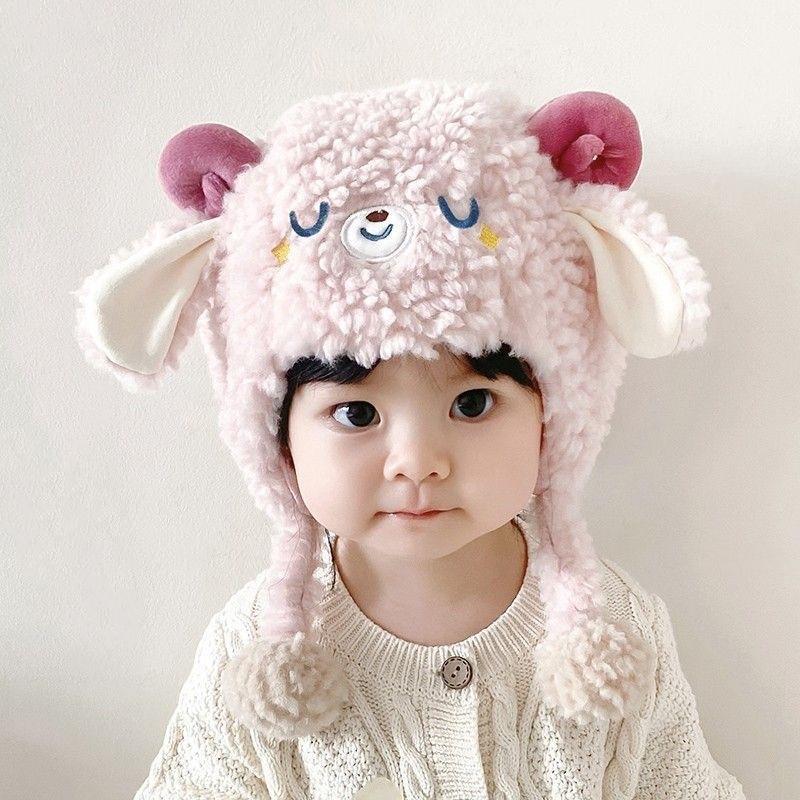 New Cute Big Eyes Pullover Cap Warm Coldproof Ear Protection Hat Windproof Plush Infant Knitted Cap Outdoor Sports