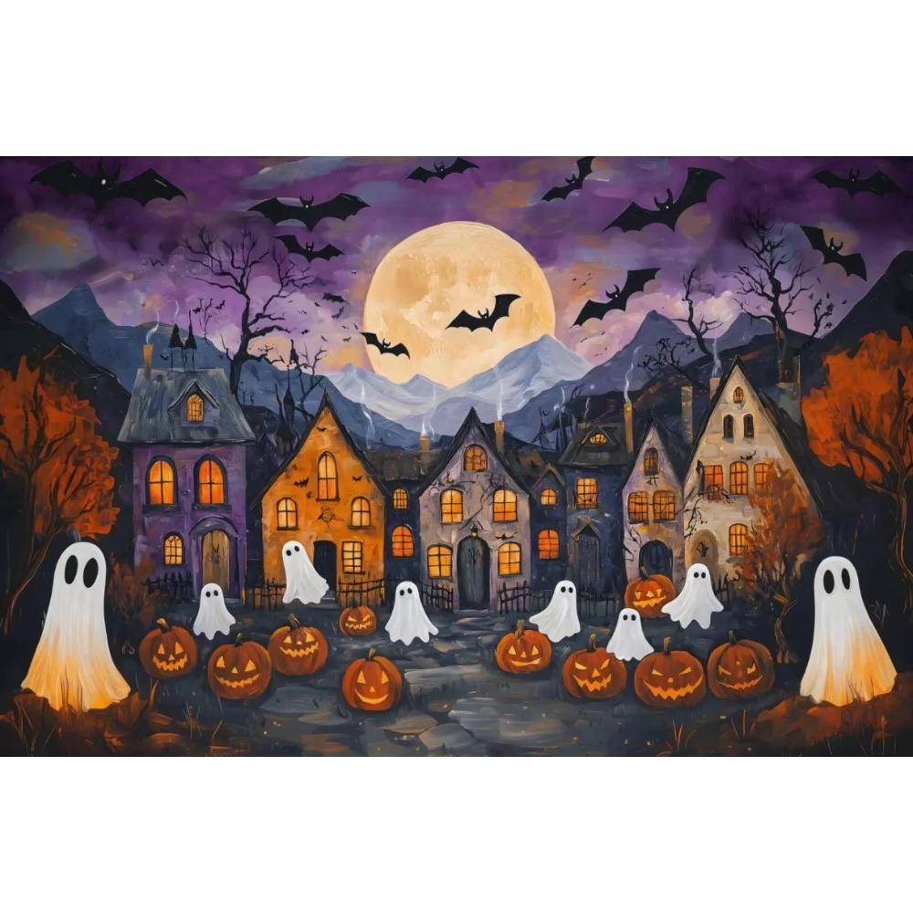 Stampa su Poster Foresta Gatto Nero Fantasma Fiori Selvatici Pittura su Tela Zucca Halloween Spettrale Arte Dark Academia Stanza Arredamento Casa
