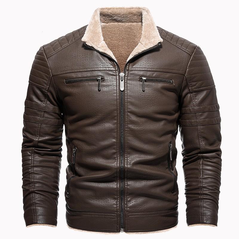 Men's Winter Warm Jacket Leisure PU Jacket Locomotive Jacket Leisure Business Jacket