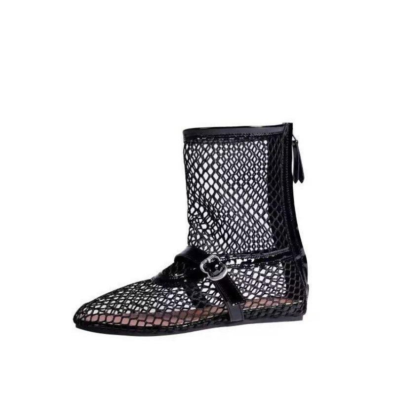 Summer new women's shoes metal buckle after zipper ballet women's shoes high-top fashion single shoes