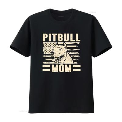 Pitbull Mom T Shirt Dog Mother Mama Lover Owner Woman Vintage Washed Casual Top For Everyday Wear Homme Graphic Versatile
