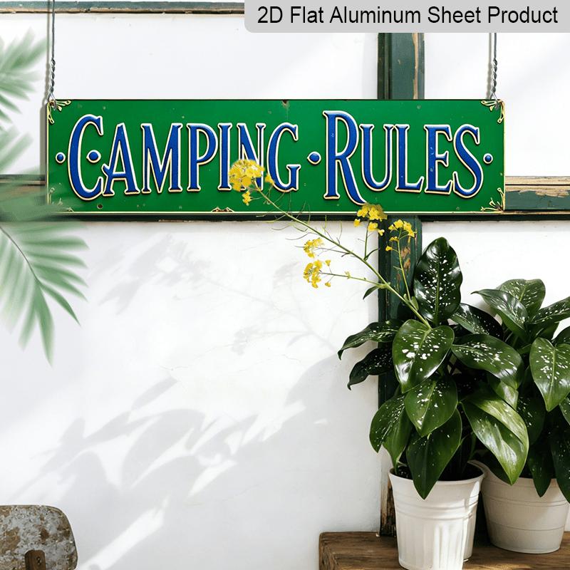 2D Flat, Vintage-Style Metal Wall Sign Aluminium Decorative Sign Says Camping Rules. - Rustic Decor for Home, Office, Cafe, Or Garden - Perfect Gift