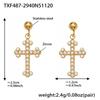 Qiong Yao 5A Zirconia Cross Jewelry Set: 18K Gold-Plated Earrings, Bracelet, Ring, Pendant, and Clavicle Chain
