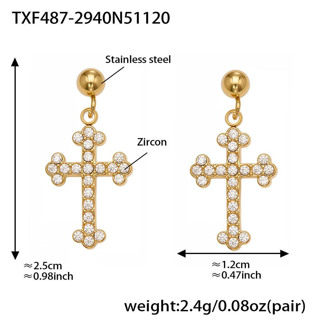 Qiong Yao 5A Zirconia Cross Jewelry Set: 18K Gold-Plated Earrings, Bracelet, Ring, Pendant, and Clavicle Chain