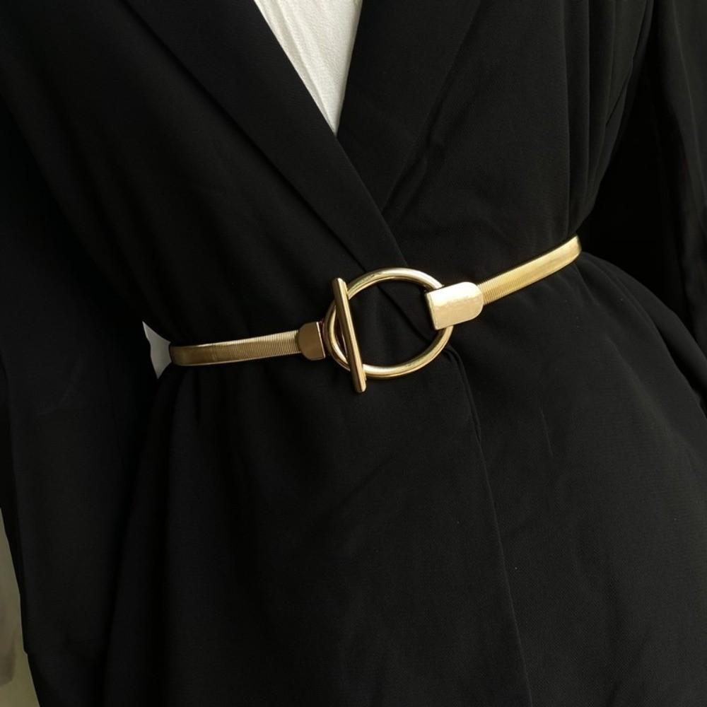 Fashion Gold Color Elastic Waist Chain Simple Stretch Cinch Belt Versatile Waist Belt Dress Accessory