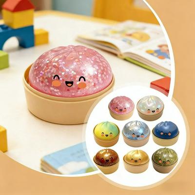 Fun Colorful Dumpling Squishies with Steamer Stress Relief Ornament Slow Rebound Squeeze Toy Fidget Stress Ball for ADHD Autism