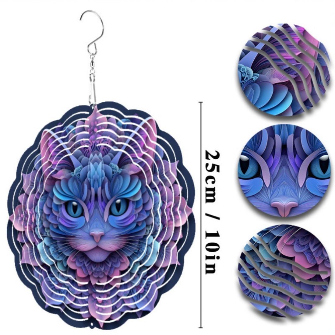 

Красочный кошачий колокольчик ветра для уличного декора - Металлический садовый колокольчик ветра ручной работы с двусторонним искусством, не требует электричества 01A