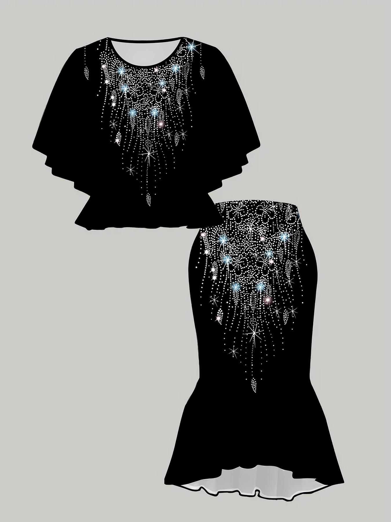 

3D Printed Classical Totem Women s Print, Fashionable Large-sized, Elegant, Versatile for All Seasons. T-shirt, Skirt and Set 1XL чорний