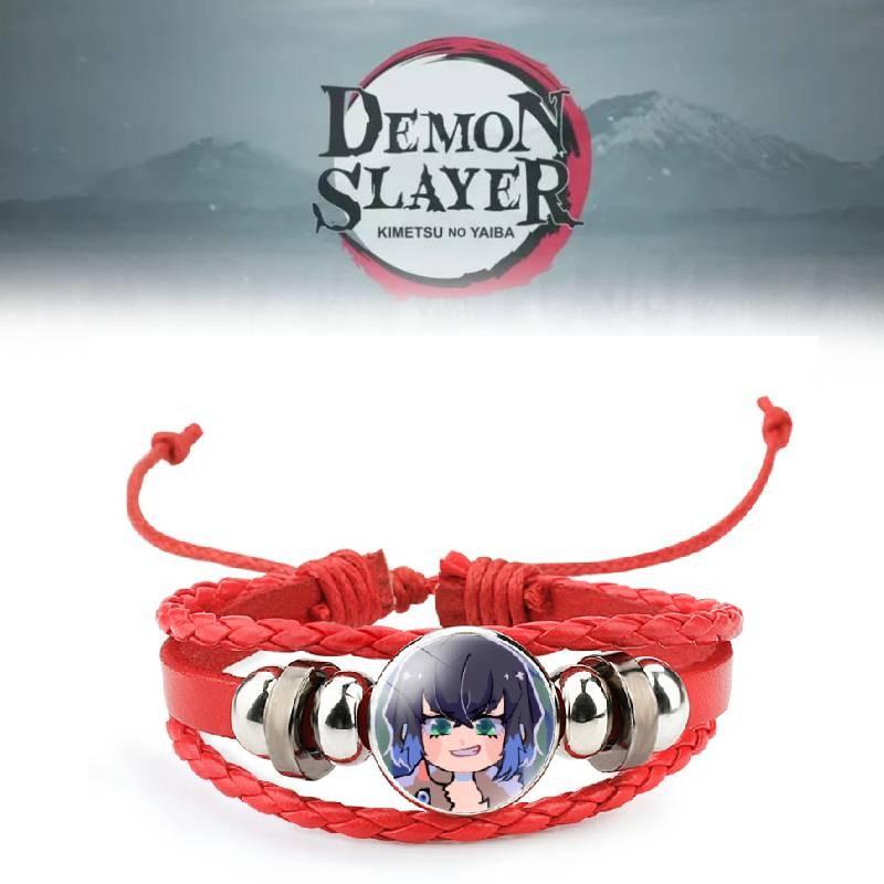 Stylish Kimetsu No Yaiba Leather Bracelet With Inosuke Charm Mixed Materials