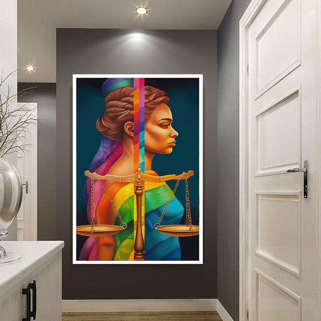 Wall Art | Goddess of Justice Canvas Painting , Goddess Canvas Painting , Scales of Justice Canvas Wall Art , Woman Wall Decor No Frame