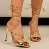 Women’s Strappy Leaf Detail Stiletto Heels, Nightclub Fashion High Heels