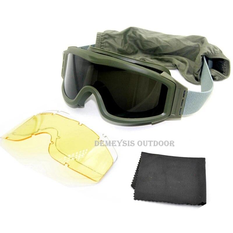 Military Airsoft Tactical Goggles Shooting Glasses Motorcycle Windproof Paintball CS Wargame Hiking 3 Lens Black Tan Green