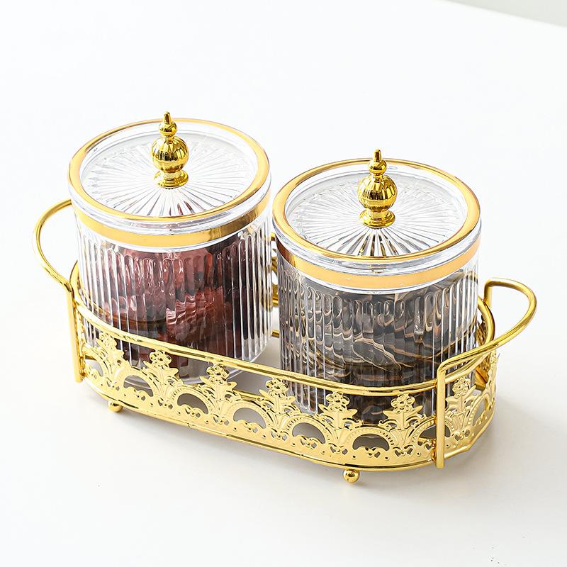 Transparent Striped Kitchen Seasoning Jar Grain Storage Container Gold-plated Sugar Jar Household Seasoning Box Salt Jar Bottle