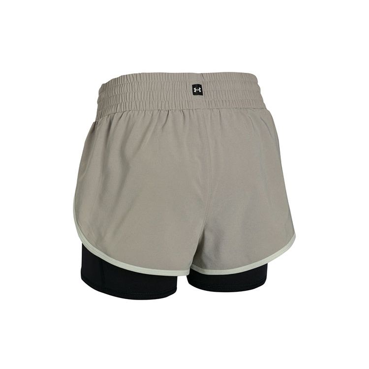 Under Armour Project Rock Color Block Elastic Waist Woven Training Two-In-One Shorts Women Shorts Khaki 1380188-203