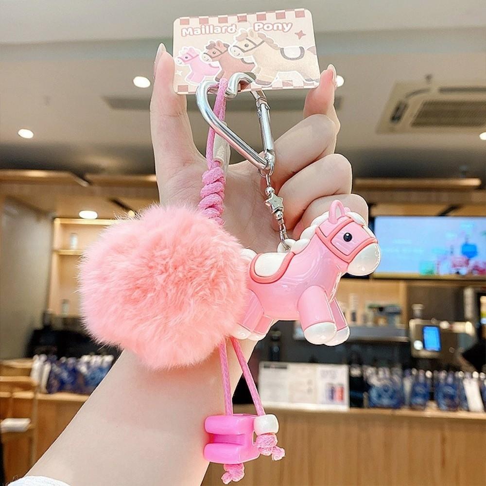 with Ball Plush Pony Keychain Chinese Style New Year Keyring Cute Horse Keychain Year of Charm