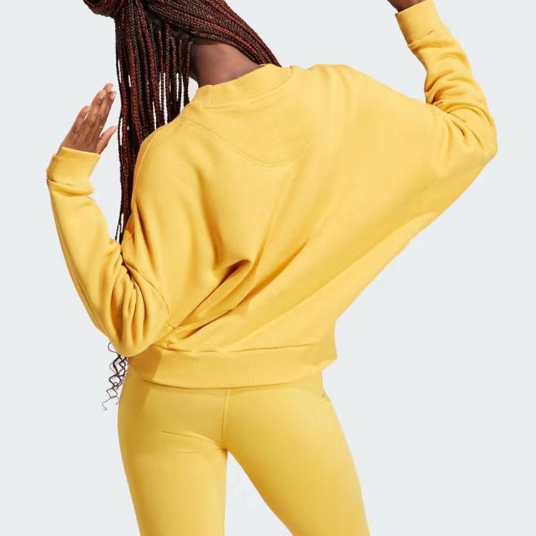 Adidas Lounge French Terry Sweatshirt Solid Color Logo Round Neck Long Sleeve Women Sweatshirt Yellow IJ8440
