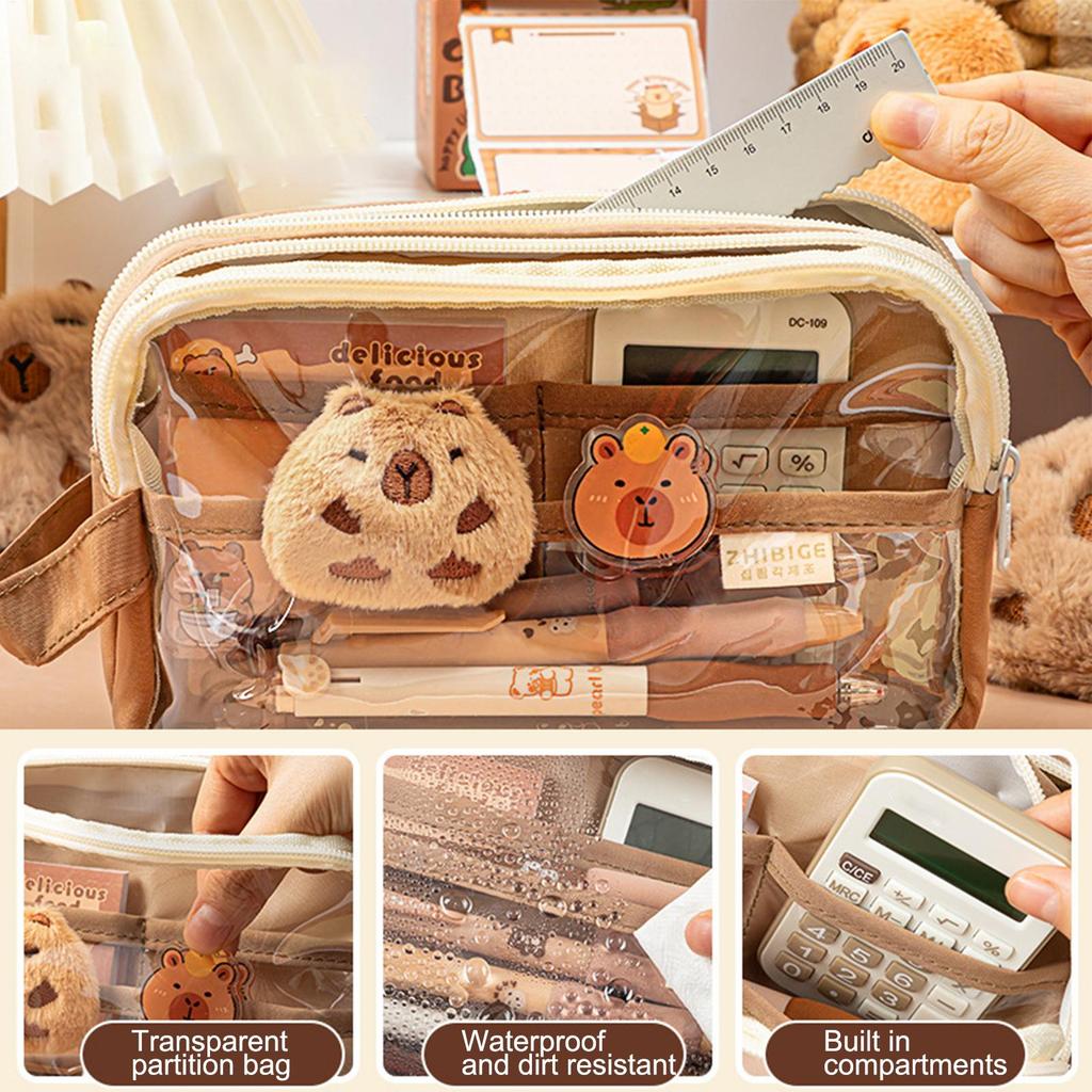 Capybara Pencil Pouch Stationery Pouch With Stickers And Pins Portable Cute Pen Organizer Holder Box Multipurpose Storage bags