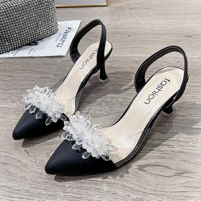 Sandales d'été élégantes à talons hauts et bride arrière pour femmes, style luxueux, avec bout pointu et talons hauts, chaussures de soirée transparentes.