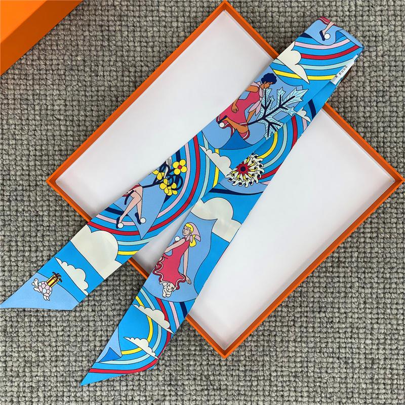 POBING Fashion Print 18m/m Twill Silk Scarves Women Luxury Brand Scarf Bag Ribbons Tie Head Scarf Small Long Skinny Scarf 86*5CM