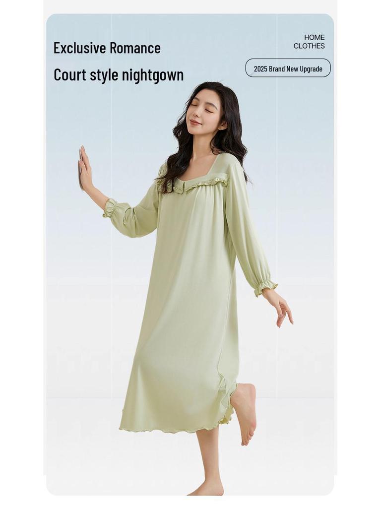 Plus Size Tencel Cotton Pajamas with Bra Pads: Summer Long Sleeve Cooling Nightgown for Women