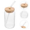 550ml Glasbecher mit Bambusdeckeln und Strohhalm Transparente Einmachgläser Kaffeetasse Biergläser Für Milch Saft Cola