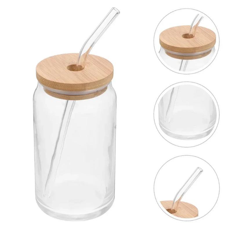 550ml Glasbecher mit Bambusdeckeln und Strohhalm Transparente Einmachgläser Kaffeetasse Biergläser Für Milch Saft Cola