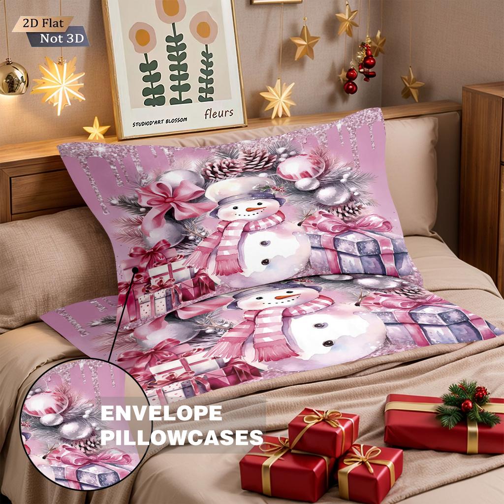 3Pcs Cute Cartoon Snowman Printed Coreless Down Duvet Cover Set Multi Size Bedroom Bedding Holiday Decoration Machine Washable