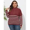 2026 Fall Winter Striped Knit Sweater Half Zip Mock Neck Loose Fit Casual Pullover Women