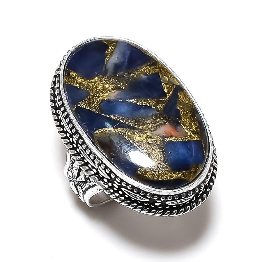 Natural Copper Sodalite Gemstone 925 Sterling Silver Jewelry Ring Size 8 K2Y51