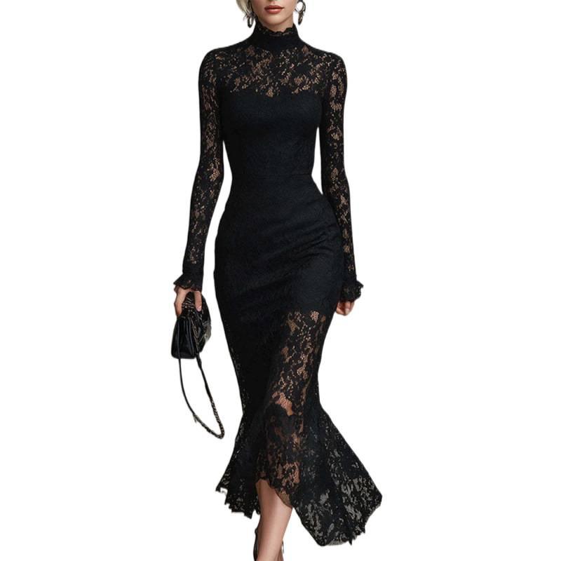 Elegant Cross-border European & American Long-sleeve Banquet Dress: High-waisted, Slim-fit, Autumn/Winter Skirt