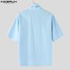 INCERUN Oversized Men Tie Neck Solid Color Buttons Casual Shirts