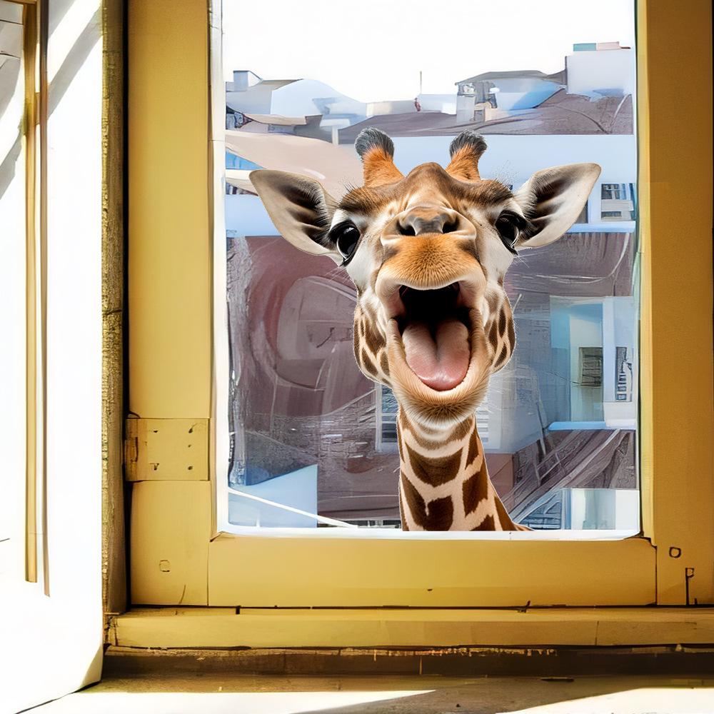 Adesivi per Finestre Elettrostatici Giraffa Divertente Disegno Colorato Impermeabili per Vetro Decorazione Casa