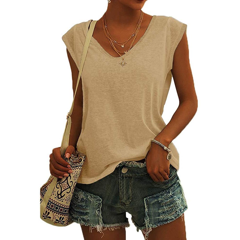 Women's Sleeveless T-Shirt Casual Loose Fit Tank Tops Basic Tank Tops Fashion Beach Ladies Summer Tops Cap Short Sleeve Tees
