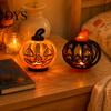 Halloween Pumpkin Lights Lantern, LED Light Up Hollow Ornament, Battery Operated Atmosphere Lighting Statue with Warm for Indoor Outdoor Party