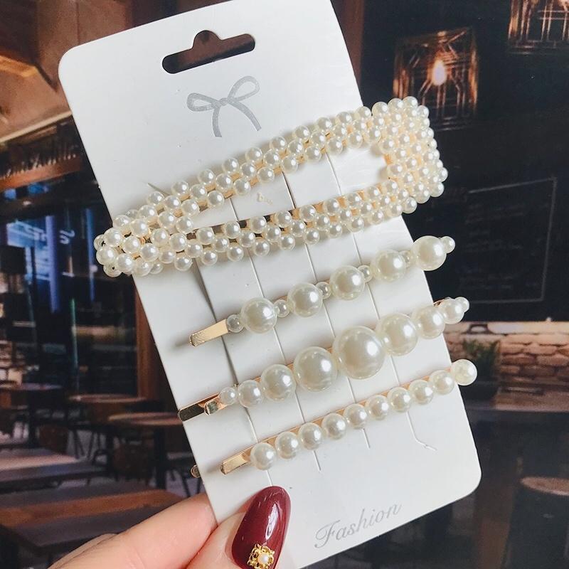 1 Set Geometric Flower Pearl Hair Clip Pin For Women Hairpins Fashion Acrylic Barrettes Hairgrips Hair Accessories Girls Jewelry