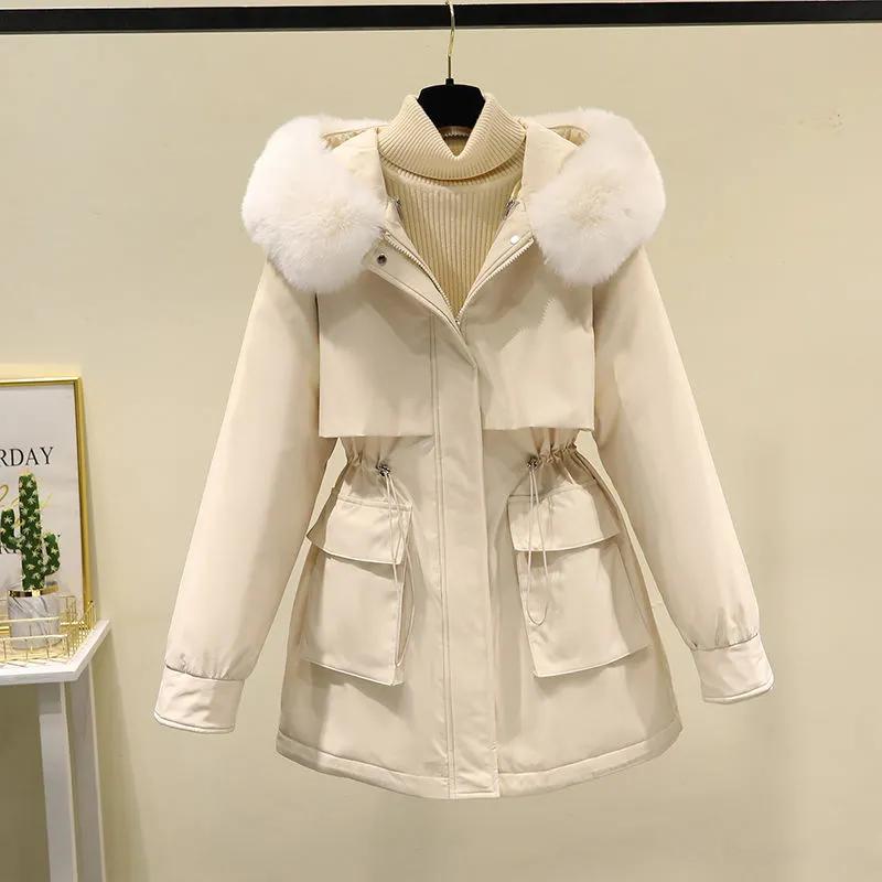 Women's Winter Mid-length Thickened Pie Over Solid Color Hooded Removable Cotton Coat