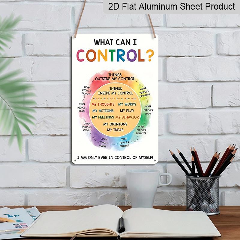 2D Flat What Can I Control Rainbow Watercolor Mental Health Metal Sign - 8.0x12.0inch Aluminum Wall Art, Self Control Therapy Classroom Office Decor