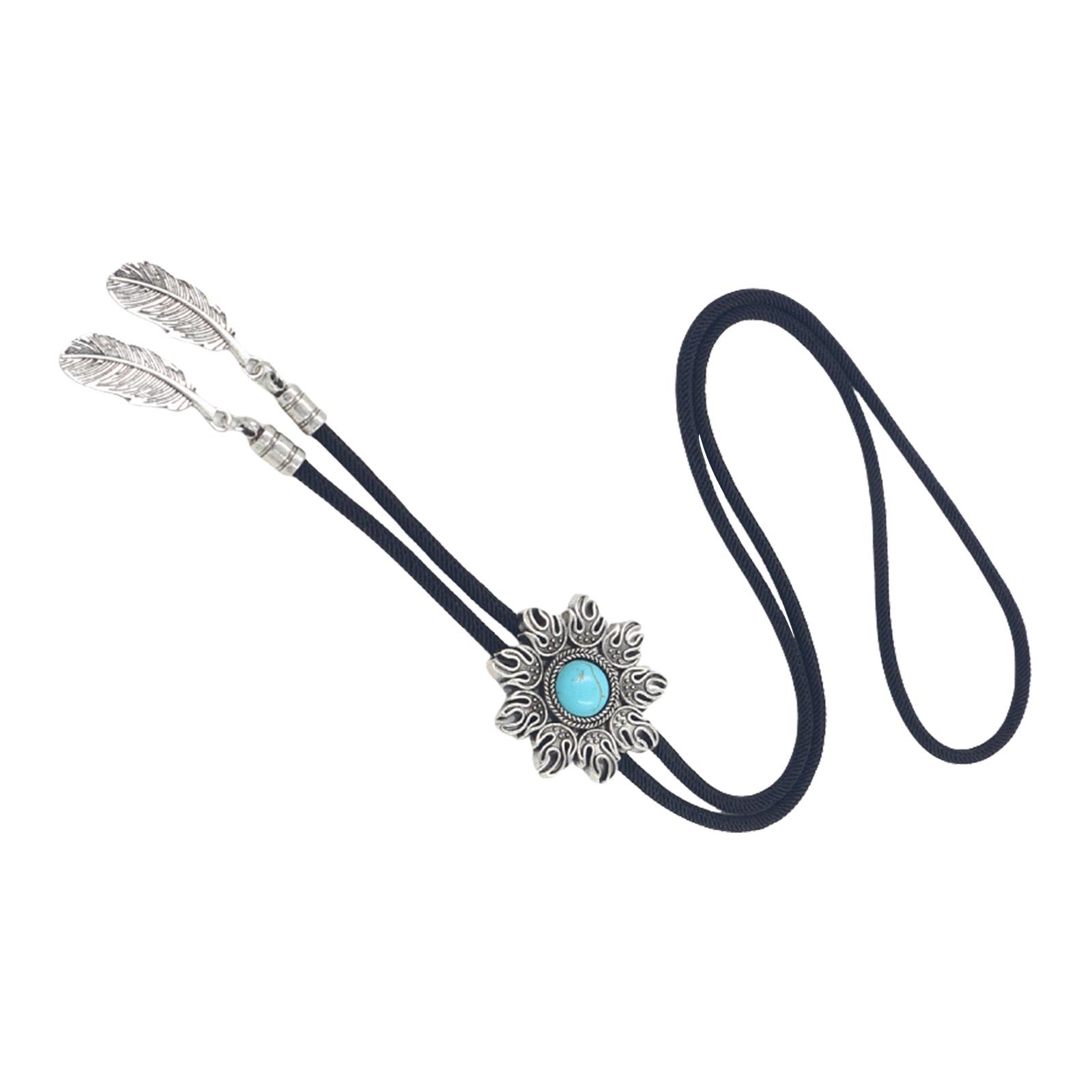 

Unisex Braided Cord Bolo Tie Necklace with Turquoises Stone Jewelry Necktie for Western Themed Event and Daily Wear 1