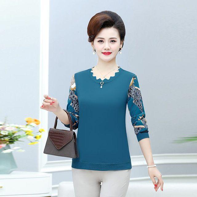 Mom's Bottoming Shirt New Spring Autumn New Printed Blouse Fashion Long Sleeve Round Neck T-shirt XL-5XL