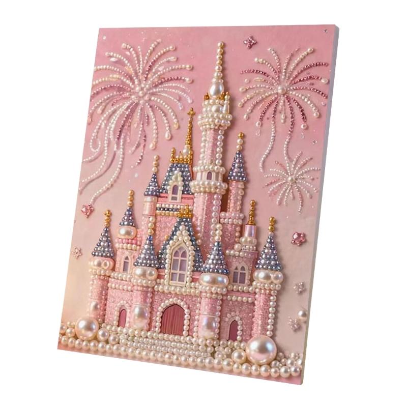 

Creative Adult Craft Set Pearls Embroidery Pink Castles Theme For Home Decoration