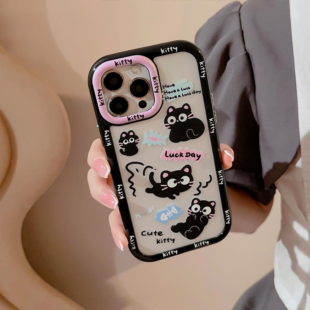 Playful Cats Suitable for 14ProMax Mobile Phone Case Apple 13 Graffiti Cute Bracelet Iphone16 Hard 15 Magnetic Suction
