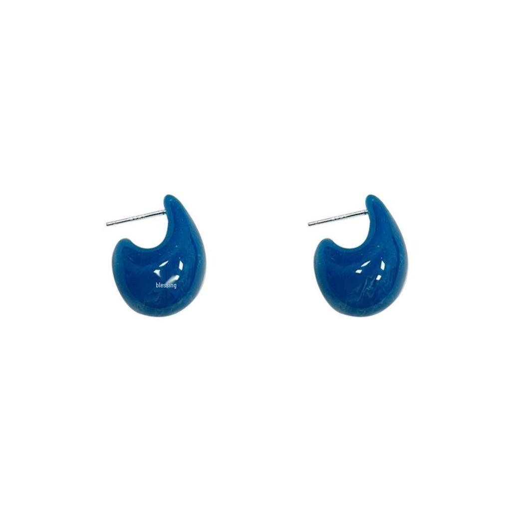 Elegant Blue Water Drop Dangle Earrings: Artistic Hoop and Stud Design, Simple and Niche Style for Women