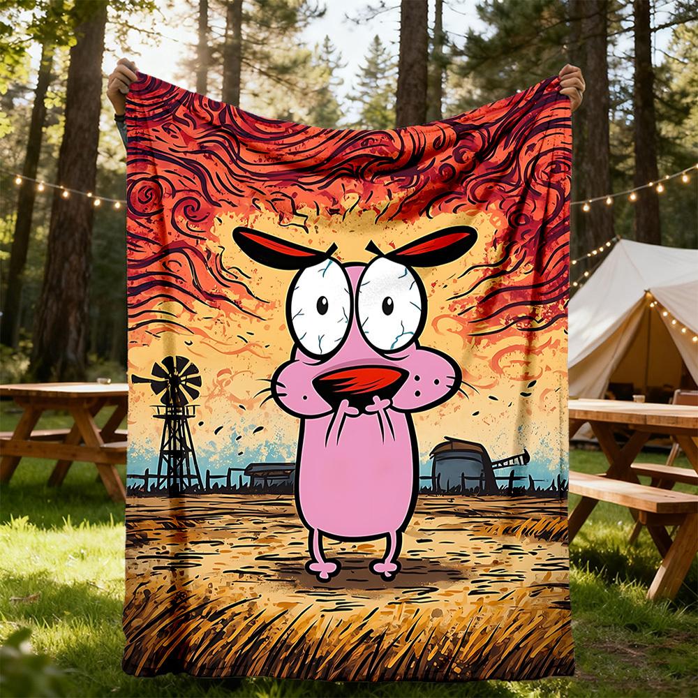 1pc Courage the Cowardly Dog Outdoor Blanket Lightweight Flannel, Soft & Warm, All Season Use for Sofa, Outdoor, Camping, Living Room, Office, Chair