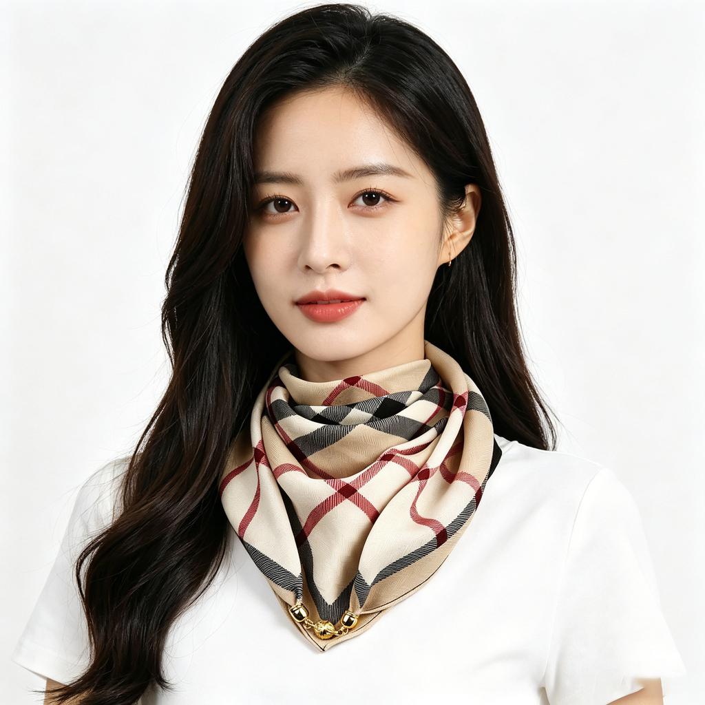 Magnetic silk scarf buckle chain silk scarf small square scarf spring, autumn and winter advanced sense matching shirt scarf neck protection scarf wom